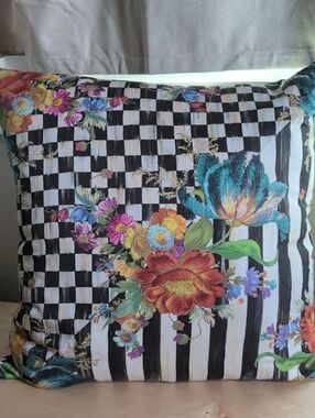 MacKenzie - Childs Throw Pillow Courtly Check 20x20 Courtly Flower Market Pillow